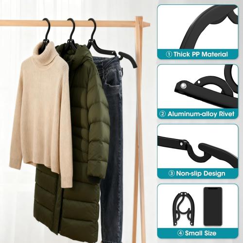 30 Pcs Travel Hangers Portable Foldable Travel Hanger Organizer, Plastic Cruise Essentials Clothes Drying Rack Folding Hangers for Camping Flying RV Europe Vacation Essentials Suitcase, Black