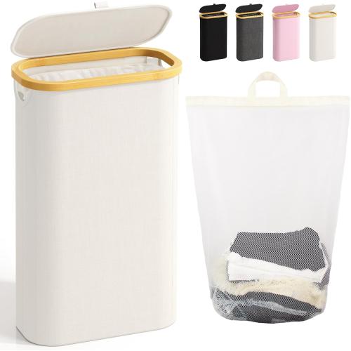 Laundry Hamper with Lid, Dirty Clothes Hampers for Laundry, Collapsible Laundry Baskets for Small Spaces, Bedroom, Bathroom, Laundry Room, Beige