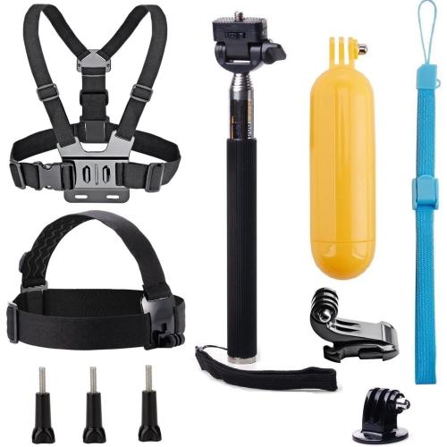 Universal Action Camera Accessories Bundle Head Chest Strap Mount/Selfie Stick/Floating Hand Grip Compatible with Dragon Touch/AKASO EK7000 Brave 4 5 6 7 LE V50X/GoPro Hero 13 12 11 10 9 8 7
