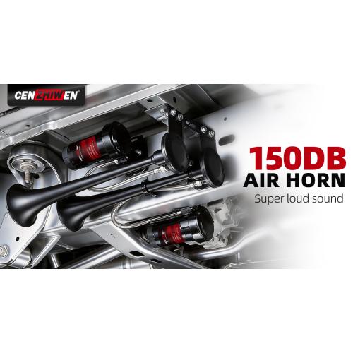 12V Dual 2-Trumpet Metal Air Horn for Truck with 2 Compressors