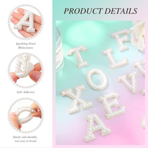 WILLBOND 52 Pieces Self Adhesive Pearl Rhinestone Letter Patches A-Z Bling Rhinestone Letter Stickers Glitter Alphabet Appliques Sticker for DIY Clothes Bags Hats Phone Backpacks(White)