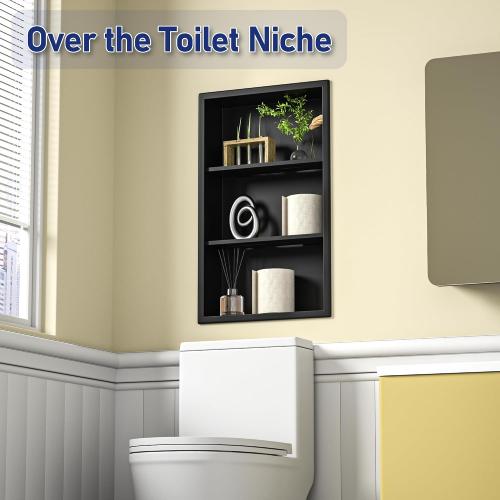 Stainless Shower Niche 14x 24 Matte Black with 3-Tier Shelves No Tile Needed Niche Shower for Bathroom Wall Storage Recessed Medicine Cabinet ‼️COLORS MAY VARY‼️