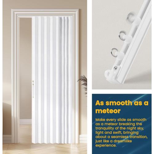 AJAZZ 100% Blackout Magnetic Door Curtain Patio Door Curtain Invisible Folding Door for Bedroom Living Room Accordion Doorway Sets Included Tracks (1 Pack, 72W x 79 L, White)
