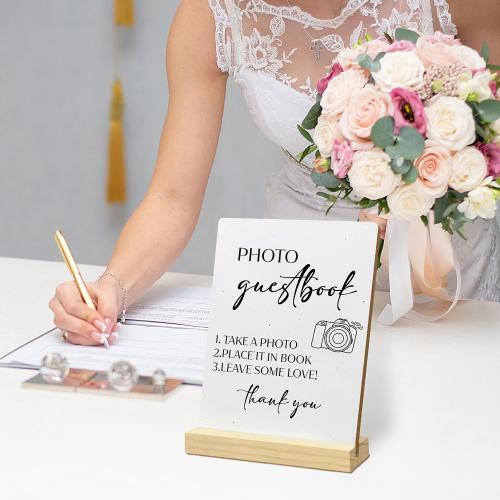 Guest Book Wedding Reception Desk Decor, Photo Guest Book Sign Wood Plaque, Wedding GuestBook Sign, WeddingSign Wooden Plaque with Wood Stand for WeddingTable Reception Decor, 5x7 inch