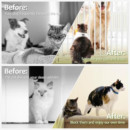 78.8 Extra Tall Cat Gate, 28.3-33 Wide Safety Metal Cat Door, Pressure Mounted Easy Walk Through Pet Gate with Door for Stairs, Doorways, Kitchen (White)