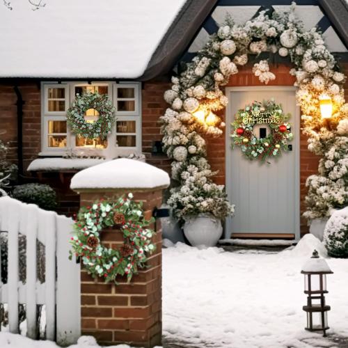 Zeyune 4 Pcs Christmas DIY Green Wreath 14 Inch Artificial Christmas Wreaths Faux Plain Wreaths for Decorating Front Door Window Room Farmhouse Xmas Party Indoor Outdoor (Chic Style)