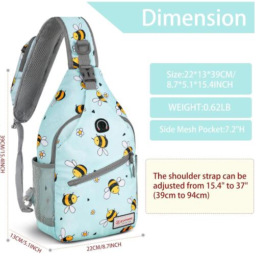 ZOMAKE Sling Bag,Small Crossbody Sling Backpack,Water Resistant Shoulder Daypack for Travel,Anti Thief Chest Bag for Hiking(Bee Blue)