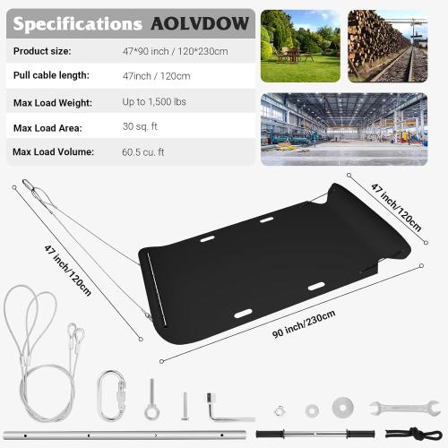 48 x 90 Heavy Duty Yard Sled, 1/8 Inch Thickened HDPE Yard Drag Mat with Pull Cable and Bar for Hauling Debris, Construction Materials, Logs and Hunting Trophy