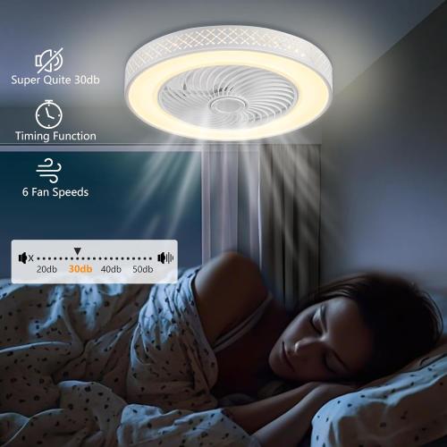 White Koopala Ceiling Fans with Lights, 20 inch Low Profile Ceiling Fan with Light and Remote Control, Flush Mount, Noiseless, 6 Speeds, Dimmable, Night Light Mode, Timing & Washable for Bedroom