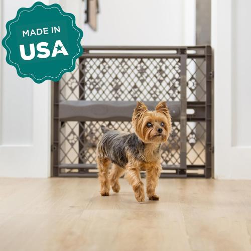 MYPET North States Paws Portable Pet Gate: 26-40 Wide. Pressure Mount. No Tools Needed. Made in USA, 23 Tall, Expandable, Durable Dog Gates for Doorways, Fieldstone Gray