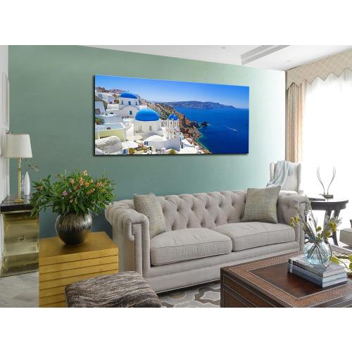 Size 24x48 Large Canvas Print Wall Art Santorini in Greece Painting Wall Decor, Blue Coastal Landscape Artwork Seascape Pictures for Living Room, Bedroom, Office Decoration - 24x48