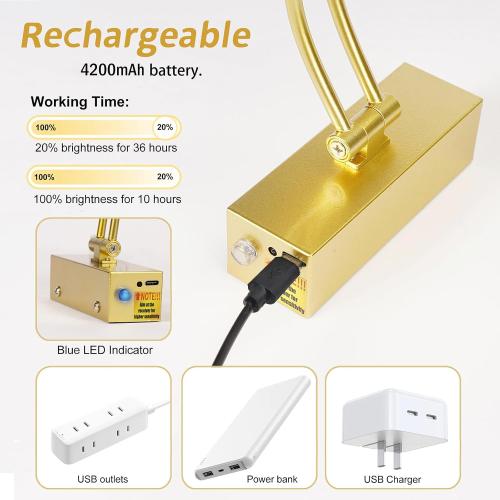 4 Pack Picture Light Battery Operated for Wall, 16 Wireless Art Lighting for Painting, 6 Colors Picture Frame Lights with Remote, Dimmable 5200mAh Gallery Light, Gold