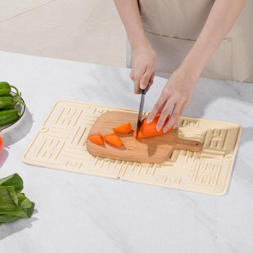 Silicone Dish Drying Mat for Kitchen Counter, Multi Usage, Heat Resistant, Collapsible Dish Dryer Mat for Kitchen Sink Dishes, Refrigerator, Drawer liner, 18 x 10, Cream White