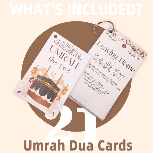 Cards with Lanyard – 21 Flashcards Step-by-Step Umrah Guide with 20 Essential Duas & Transliteration – Portable Islamic Prayer Cards, Dua Reminder, Umrah Mubarak Gift Set