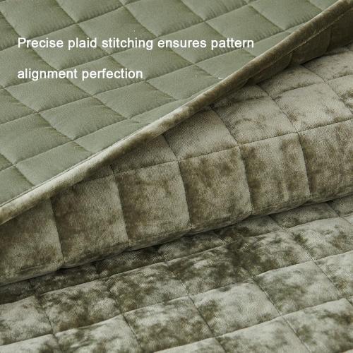 Luxurious Velvet Quilt King Size Set 98 x106 Ultra Soft Bedding Set Quilted Bedspread Coverlet with 2 Matching Pillow Shams for All Seasons,Army Green