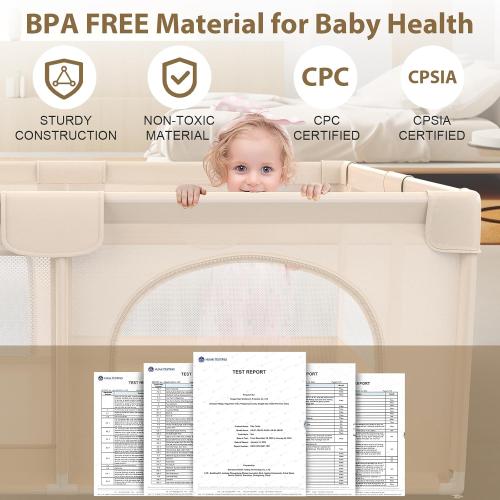 Playpen for Babies and Toddlers 71x59inch - Extra Large Baby Gate Play Pen with Soft Breathable Mesh Cover - Indoor and Outdoor Baby Play Fence - Portable Playpen for Babies (Apricot)