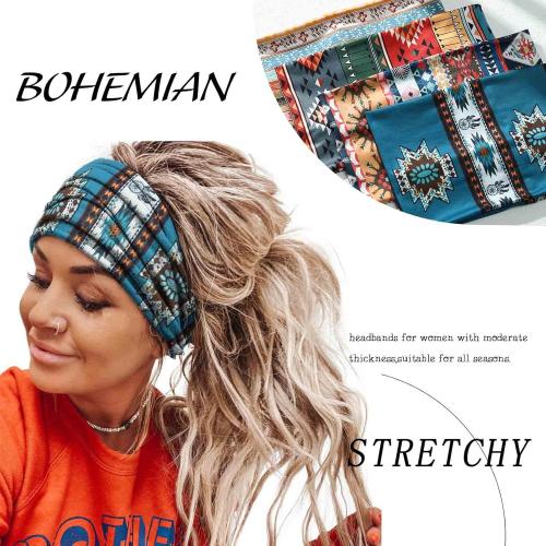 Olbye Boho Headbands Women Wide Head Bands Turban Elastic Nonslip Hairbands Workout Yoga Hair Scarfs Running Sweatband African Bohemian Head Wraps Fashion Hair Accessories for Women (G-Printing)