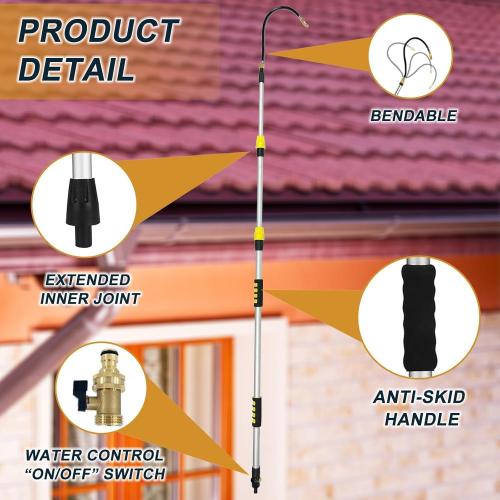24FT Reach Gutter Cleaning Tools from The Ground, 16FT Long Reach Gutter Cleaner Wand with Hose Attachment, Telescoping Rain Gutter Cleaning Tool for Debris