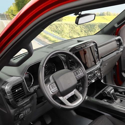 Jimen Compatible with Ford F150 2021-2024, 3PCS Center Console Dash Panel Dashboard Cover Interior Trim Accessories (Black Wood Grain)