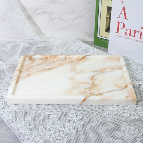 100% Natural Marble Serving Tray Luxury Marble Storage Tray for Home Decor Stone Tray for Bathroom/Kitchen/Vanity/Dresser,Plate Holder for Tissues, Candles, Towel
