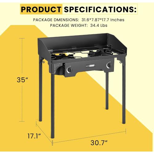 VIVOHOME 150,000 BTU Double Burner Propane Stove, Heavy-Duty Outdoor Portable Camp Stove with Windscreen & Detachable Legs for Camping, Backyard, BBQ Cookouts