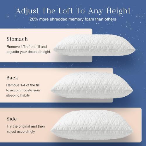Phantoscope Memory Foam Pillows for Sleeping, Shredded Memory Foam Cooling Pillows- Adjustable Bed Pillows for Hot Sleepers, Firm Pillow for Neck Shoulder Pain,