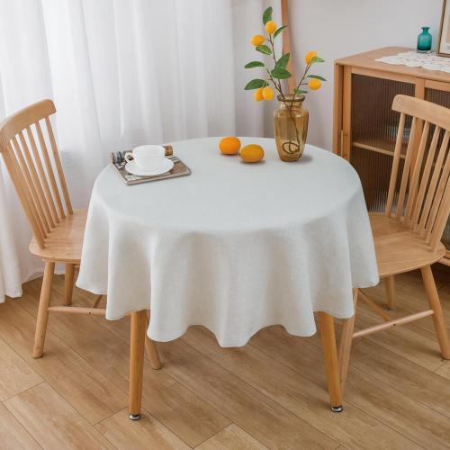 NLMUVW 48 Inch Linen Round Tablecloth, Ivory White Table Cloth | Textured Dining Table Cover Water Resistant for Party Kitchen Coffee