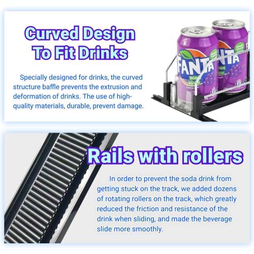 Drink Organizer for Fridge,12oz 16oz 20oz - Soda Can Dispenser for Refrigerator,Width Adjustable,Automatic Pusher Glide (Black, 15D 4ROW, Holds 20 Cans)