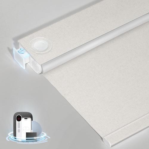 Smart Motorized Blinds with Remote, Cordless No-Drill Automatic Roller Shades, Blackout Electric Blind for Windows, Linen Stone