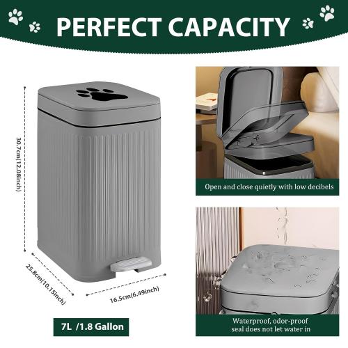 Dog Poop Trash Can Outside, 5L/1.3 Gal Pet Poop Bucket with Lid, Foot Pedal, Dog Waste Container with 40 Bags, Lid Soft Close for Pet, Grey