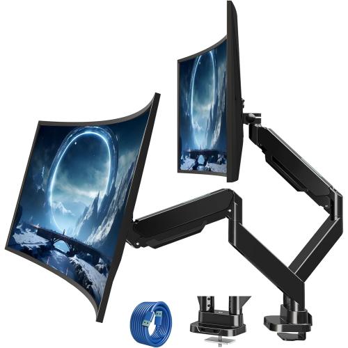 MOUNT PRO Dual Monitor Desk Mount for 39 Ultrawide Screen up to 33lbs, Heavy Duty Monitor Arm Double Gas Spring Arms for 2 Monitors, Adjustable Computer Monitor Stand with USB, VESA 75x75 100x100
