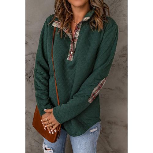Size M ...Women's Green Geometric Texture Plaid Trim Sweatshirt Trendy Outfits 2024 Fall Clothes
