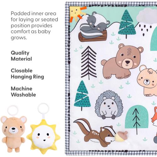 The Peanutshell Unisex Baby Play Gym & 7-in-1 Play Mat - Playmat Baby Toys 0-6, 6-12 Months Tummy Time Mat with Hanging Toys, Soft Padded for Newborns, Infants - Woodland
