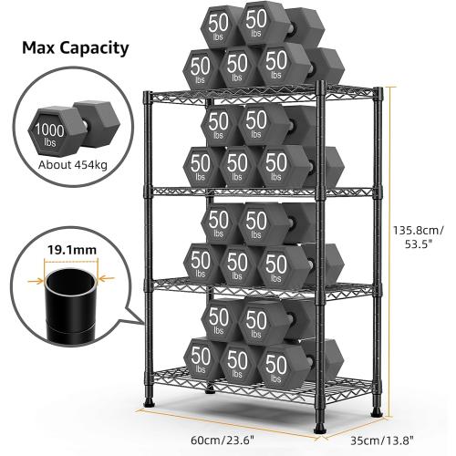 1000 lbs Storage Shelving Steel Heavy Duty 4-Tier Utility Shelving Unit Steel Organizer Wire Rack for Home,Kitchen,Office,Black (13.7 D x 23.6 W x 53.4 H)