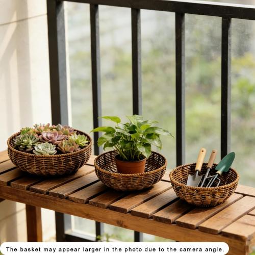 Set of 3 Small Round Wicker Baskets, Fruit Bread Baskets for Serving, Handwoven Rattan Bowl Storage Organizer for Kitchen Brown