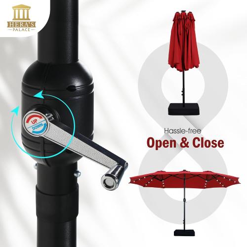 Size 15ft Patio Umbrella with Base Included Double Sided Outdoor Umbrella for Patio Table Umbrella Outdoor 36 LED Solar Lights for Garden