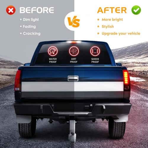 LED Tail Light   3rd Third Brake Light Fit for Dodge Ram 1500 2002-2006, for Dodge Ram 2500 3500 2003-2006, Taillight Assembly and High Mount Stop Light, 3 Pcs, Chrome Housing Clear Lens