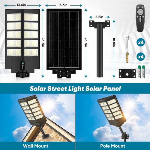 26 Large Solar Street Lights Outdoor Waterproof - 9000W 120000LM Solar Powered Parking Lot Light Dusk to Dawn,Motion Sensor Commercial LED Solar Flood Lights Remote Control for Outside