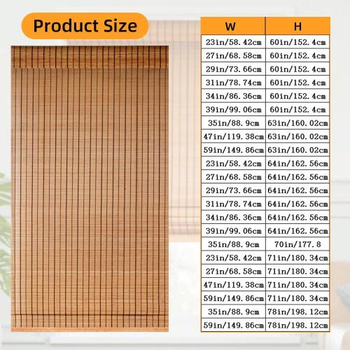 Bamboo Blinds, Shades Roman for Windows Window Home Patio & Shade 27 W X 60 H - Light Filtering Cordless Blinds for Interior Windows - Real Natural Bamboo Material - Mounting Hardware Included