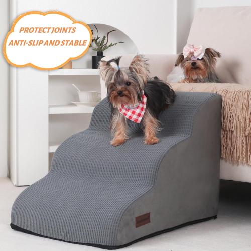 3-Step Dog Ramp and Stairs for Sofa and Chair - Non-Slip Sturdy Pet Steps for Small Dogs and Cats,15.7 H,Grey