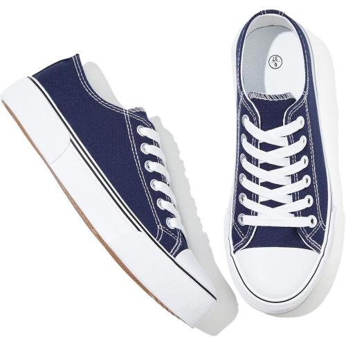 Adokoo Canvas Tennis Shoes for Women Low Top Casual White Black Sneakers for Women Lace Up Fashion Comfortable Walking Shoes