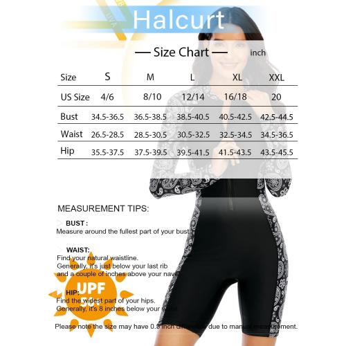Size M.....Halcurt Women's Boyleg One Piece Rash Guard with Built in Bra Zip Front UPF50  Long Sleeve Full Body Surfing Swimsuit