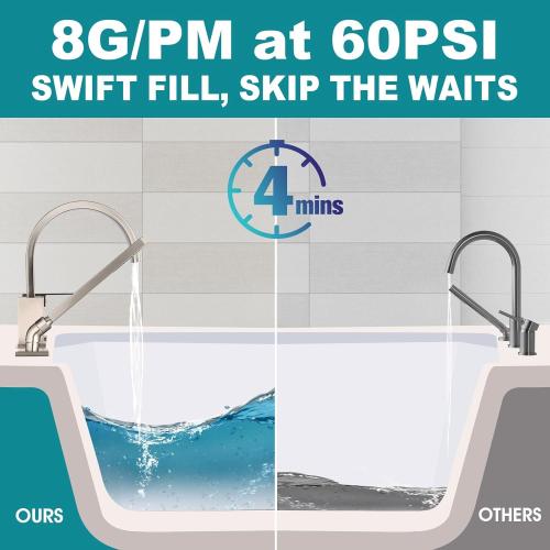 Brass Roman Tub Faucet with Sprayer, Deck Mount Bathtub Faucet with Hand Shower, 3 Hole Waterfall Faucet with 360 Spout, Single Handle Tub Filler with 8 GPM High Flow, Brushed Nickel