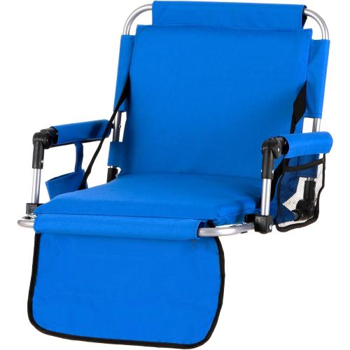 GREEN PARTY Stadium Seat for Bleachers Portable Outdoor Floor Folding Stadium Chair with Armrest, Back Support, Cup Holder, Mesh Bag and Hide Hooks