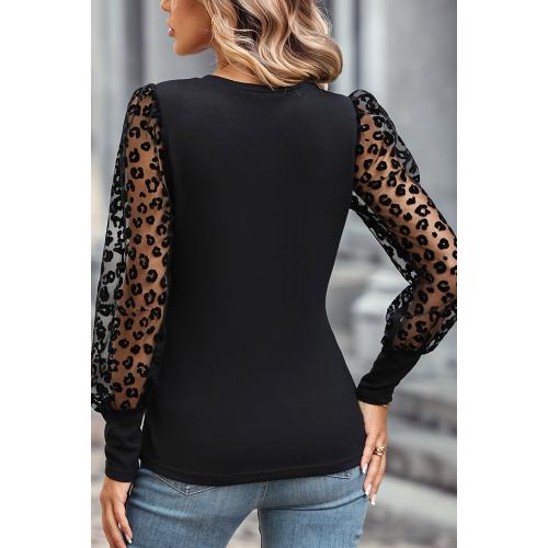 Womens XL Blouse Shirt Long Sleeve Crewneck Basic Casual Shirt Swiss Dot Mesh Sleeve Classic Slim Fit Shirt Tops