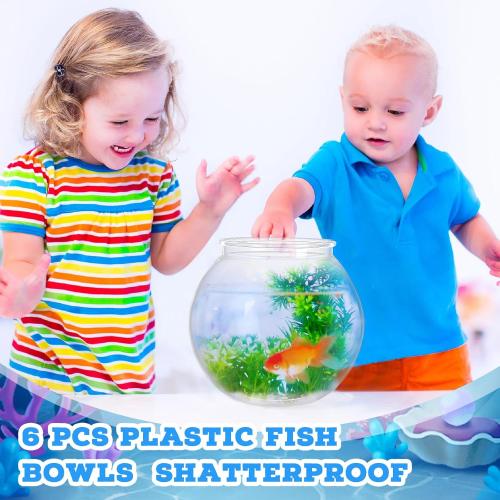Mifoci 6 Pcs Fish Bowl Plastic Fish Tank Clear 100 oz Goldfish Bowl Multipurpose Round Desktop Aquarium Transparent for Home Office Goldfish Turtle Candy Party Favors, 7.09 x 6.3 Inch