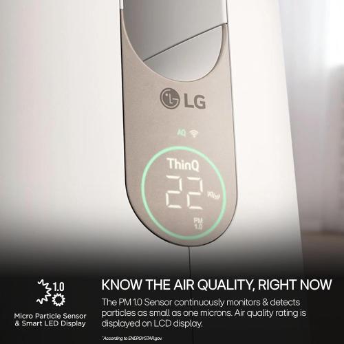LG PuriCare AeroTower Air Purifier Fan for Home, Large and Small Room, Bedroom, with True HEPA Filter, Multiple Airflow Options, WiFi, Air Quality Monitor, Low Noise, NanoFiber