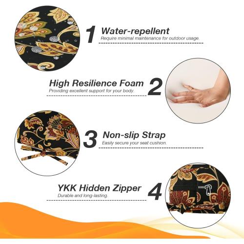 Unimatta Outdoor High Back Chair Cushion Seat Pads, 44 x 21 Inch Water-Repellent & Fade-Resistant Patio Furniture Cushions with Ties for Adirondack, Rocking Chairs, Red Yellow Vine Flower