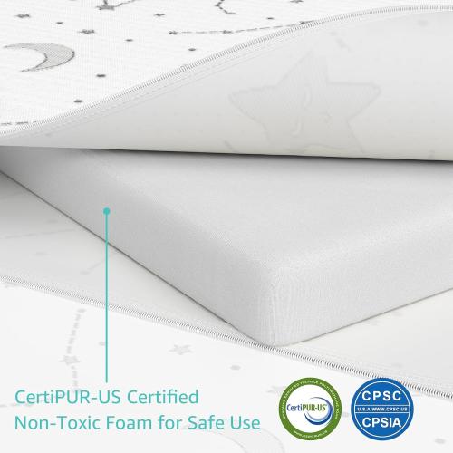 YENING Organic Cotton Pack and Play Mattress Pad Breathable 38x26 Waterproof Baby Mattress for Pack N Play Matress Topper Waterproof with Strap