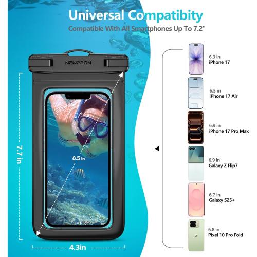 6 Pack 8.5 Waterproof Cell Phone Pouch - Underwater Dry Bag Case Lanyard - Water Proof Clear Holder Protector for iPhone 17 16 15 Pro Max Plus Samsung Galaxy S25 S24 Ultra Note for Beach Swimming